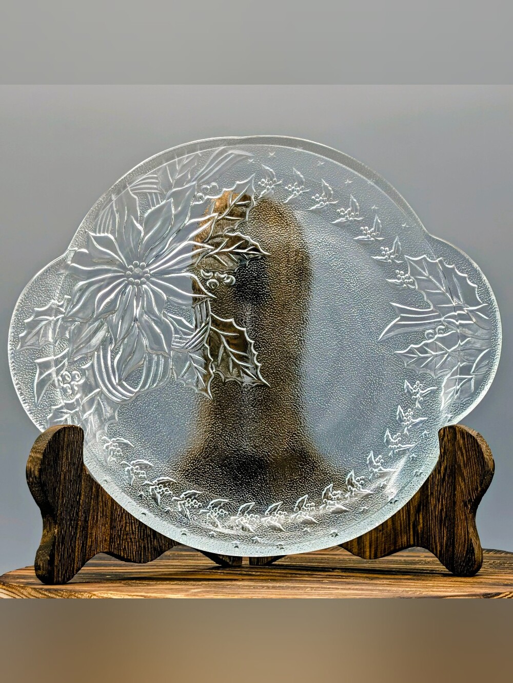 Vintage Clear Embossed Glass Christmas Serving Plate